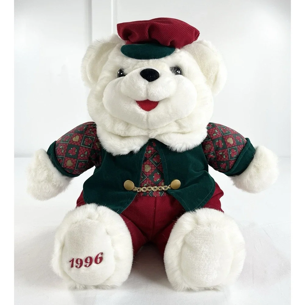 Vtg‎ 1996 MTY International Papa Teddy Bear Plush Christmas Green Vest Hat 20